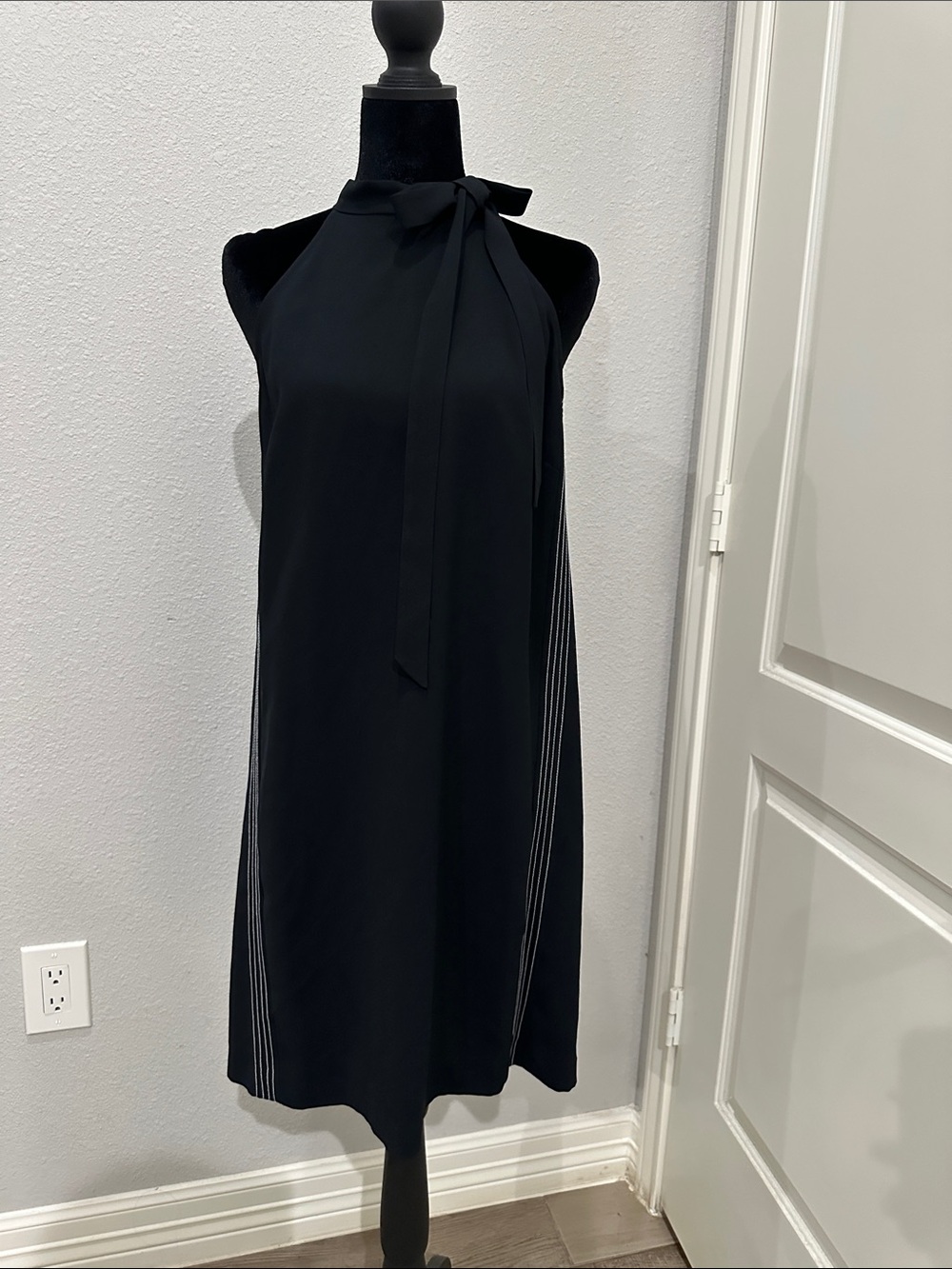 Ann Taylor Black One-Shoulder Tie-Neck Dress